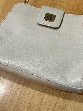 Cream Leather Crossbody Bag with Gold Accent